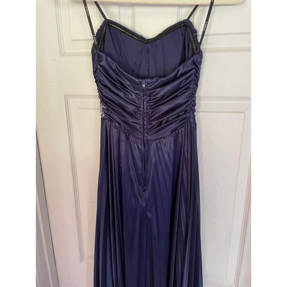 B Darlin Formal Maxi Evening Dress Navy Bridesmaid Prom Holiday Beaded Strapless - Picture 5 of 9
